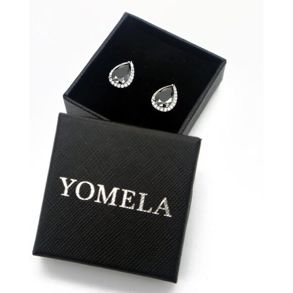 Women's Teardrop Mall Dainty Birthstone Cubic Zirconia Black Elegant Earring - Picture 6 of 6